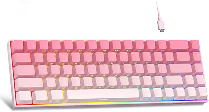 MageGee Portable 60% Mechanical Gaming Keyboard, RGB Backlit Compact 68 Keys Mini Wired Office Keyboard with Red Switches for Laptop PC Mac, Side Printed Keycap - Pink