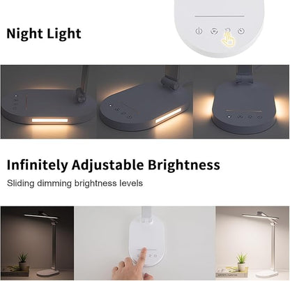 LED Desk Lamp, Dimmable Table Lamp Reading Lamp with USB Charging Port,5 Lighting Modes, Sensitive Control, 60 Minutes Auto-Off Timer, Eye-Caring Office Lamp(White)