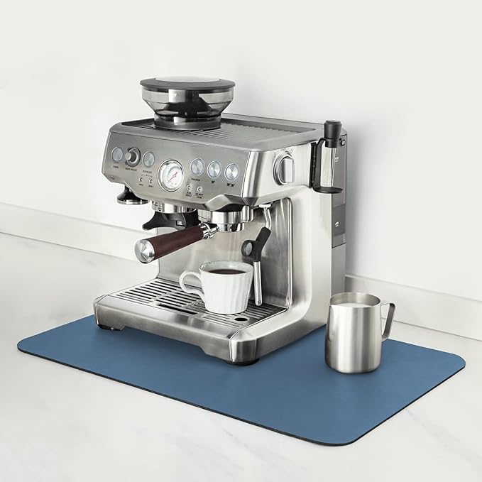 Mimore Coffee Mat - 16x24 Inch Blue Bar Mat for Countertop - Absorbent, Hides Stains, Rubber Backed - Dish Drying Mat Fits Under Coffee Maker, Espresso Machine (Compatible with Ninja Luxe Cafe)
