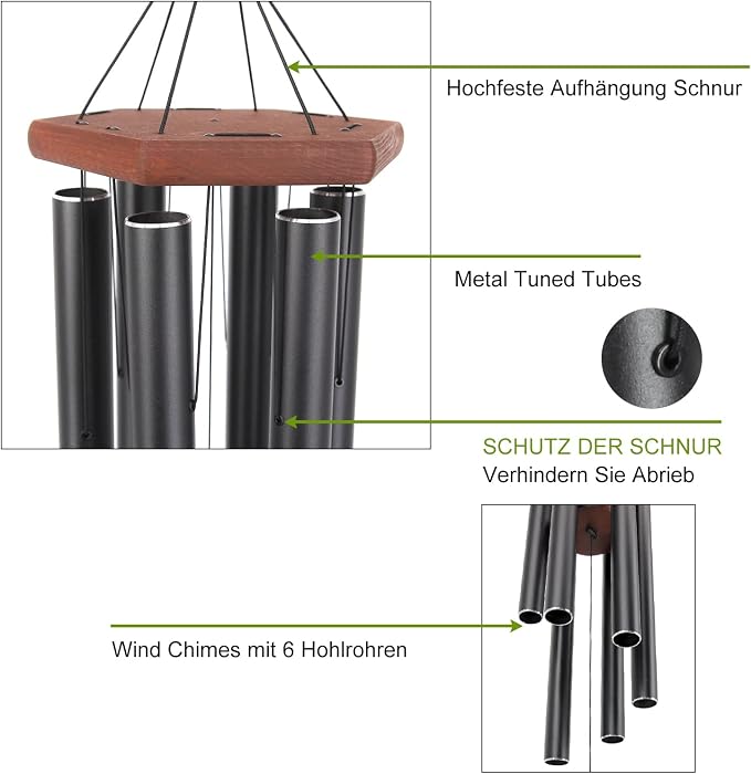Wind Chimes for Outside Large Deep Tone, 44 Inch Black Memorial Windchimes, Outdoor Wind Chimes Gifts for Housewarming, Mother's Day, Christmas, Patio Garden Yard Decoration