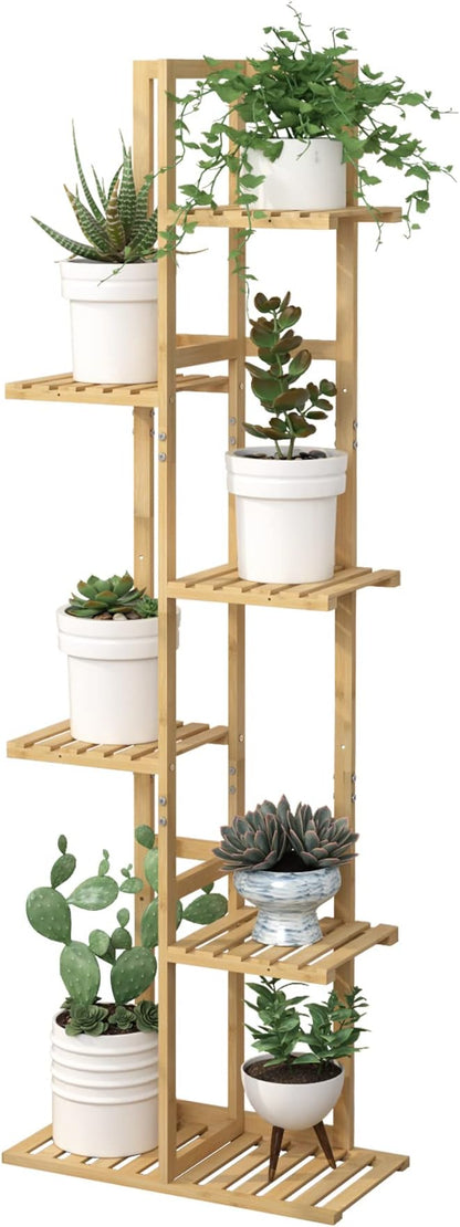 Laiensia Bamboo Plant Stand Rack 6 Tier,Multiple Stand Holder Shelf Rack, Indoor&Outdoor Planter Display Shelves for Patio Garden, Living Room, Corner Balcony and Bedroom,Wood Color