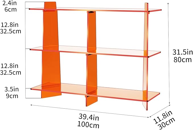 Acrylic Console Table, Entryway Table, Acrylic Bookshelf, 39.4'' x 11.8'' x 31.5'', Clear