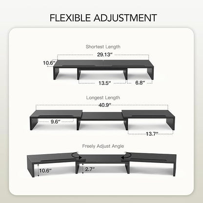 AMERIERGO Dual Monitor Stand Riser for 2 Monitors, Monitor Stand for Desk, Adjustable Computer Monitor Stand with 2 Slot, Multifunctional Desktop Organizer Stand for Laptop, PC, Computer, Printer