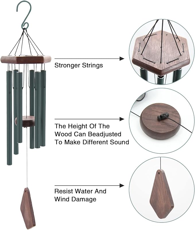 Small Green Wind Chimes for Outside, Tuned Soothing Melody, Sympathy Chimes for Mom/Housewarming, Outdoor Decoration
