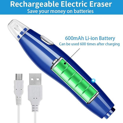 Electric Eraser, 140 Eraser Refills, Electric Pencil Eraser Rechargeable for Artists, Electric Erasers for Drafting, Drawing, Painting, Sketching, Architectural Plans, Detailer Tool-Blue