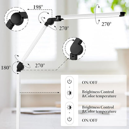 LED Desk Lamp with USB Charging Ports,Creative Touch Reading Light, with Memory Dual Light and Adjustable Swing Arm,15W 4 CCT Eye-Care Modes & 4 Brightness Levels Table Lamp for Home Office-White