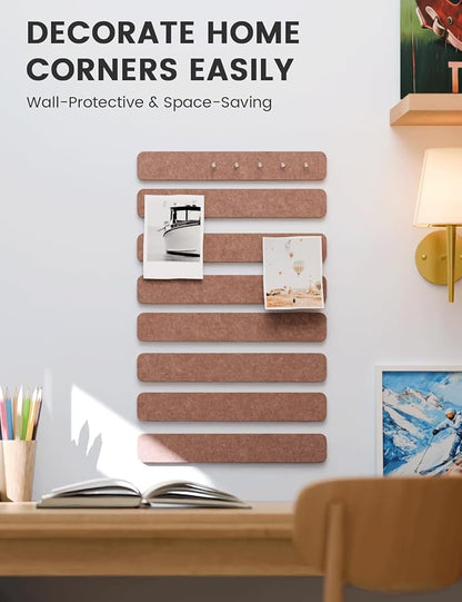 Fluxynara 13" x 2" Felt Wall Panels, Terracotta | 8-Pack Includes 50 Push Pins and Adhesive Tabs for Photos, Notes and Decor in Bedroom Doors, Home Office or Studios