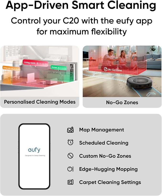 eufy Omni C20 Robot Vacuum and Mop Combo for Hardwood and Carpet | 60 Days Self Emptying, Auto Mop Washing and Drying, 3.35" Ultra Slim, Anti-Tangle for Pet Hair, Powerful Suction