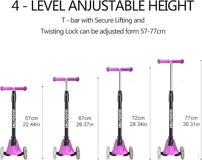 Kids Kick Scooter, 3 Wheeled Scooter for Kids, Child/Toddlers Toy, Adjustable Height, Anti-Slip Deck, Flashing Wheel Lights, for Boys/Girls 3-12 Year Old