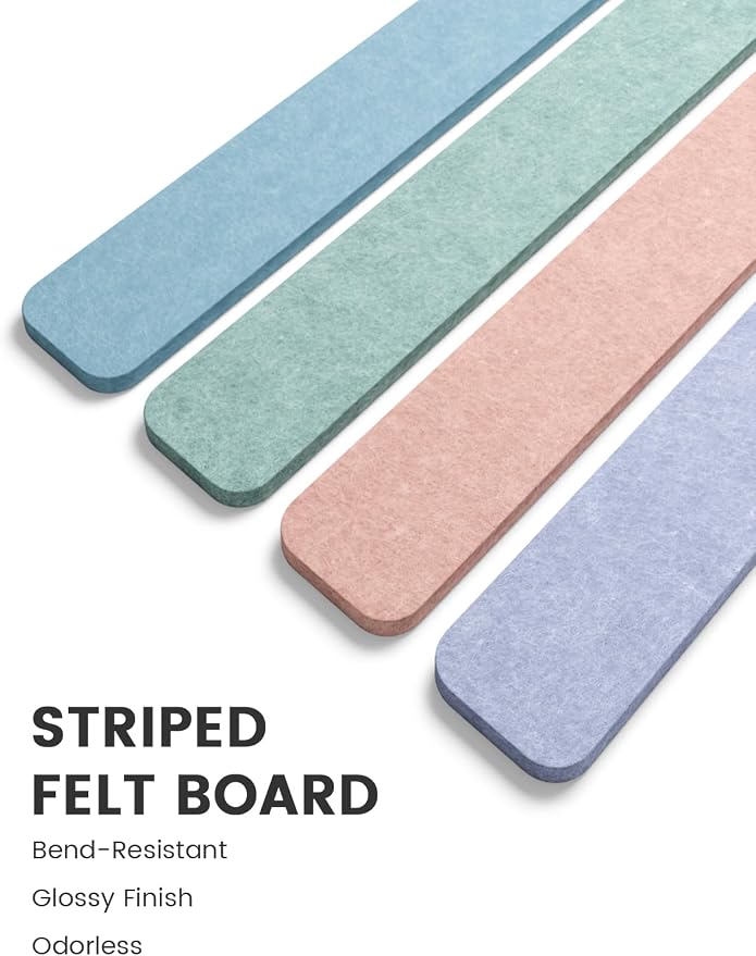 Fluxynara 13" x 2" Felt Wall Panels, Coastal Haze | 8-Pack Includes 50 Push Pins and Adhesive Tabs for Photos, Notes and Decor in Bedroom Doors, Home Office or Studios