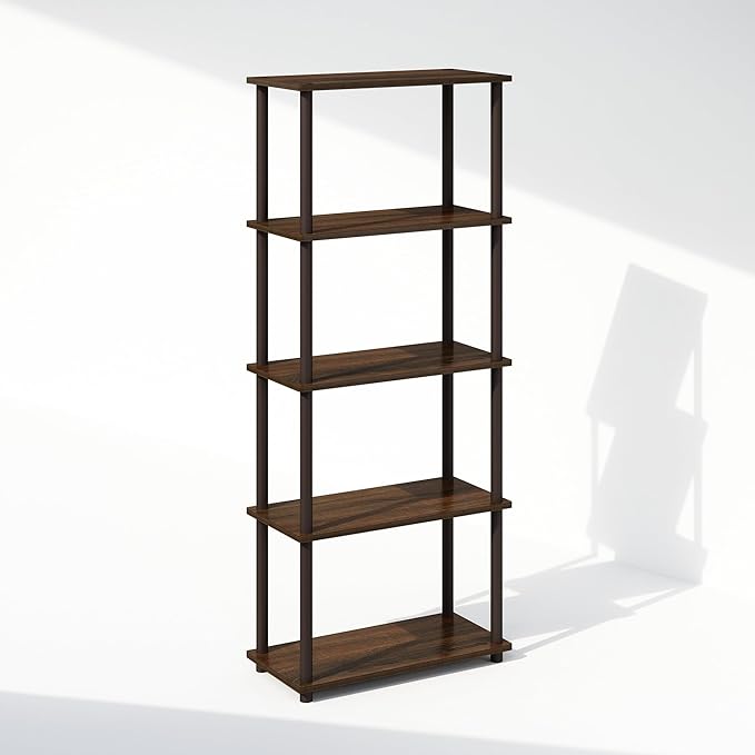 Furinno Turn-N-Tube 5-Tier Multipurpose Compact Display Rack, Shelving Unit, Bookcase, Walnut/Brown