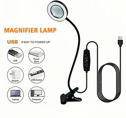 Magnifying Glass with Light and Stand 10X, Craft Lamp Adjustable Gooseneck Clip on Lamp 12W 3 Colors Dimmable LED Desk Lamp Lighted magnifying glass for Working,Studying Crafting Professionals