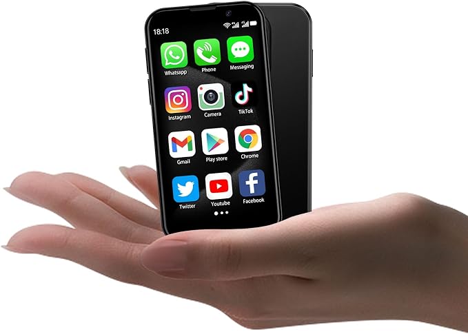 Mini Phone 3.0" HD Touch Screen Mini Smartphone World's Smallest Unlocked Android Compact Mobile Phone for Kids & Students Cell Phone wih GPS Dual SIM Face ID 2GB+16GB Black