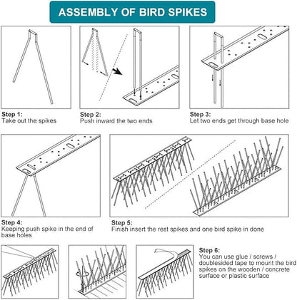 Bird Spikes Cover 11Feet Stainless Steel Pigeons Spikes Small Bird Spikes for Roof Fence Window Mailbox(10pcs)