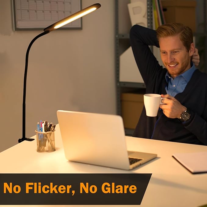 LED Desk lamps with Clamp for Home Office,High Brightness,3 Color Temperatures and Dimmable Clip On Desk Light,Flexible Gooseneck Desk Lamp with USB Adapter,Black
