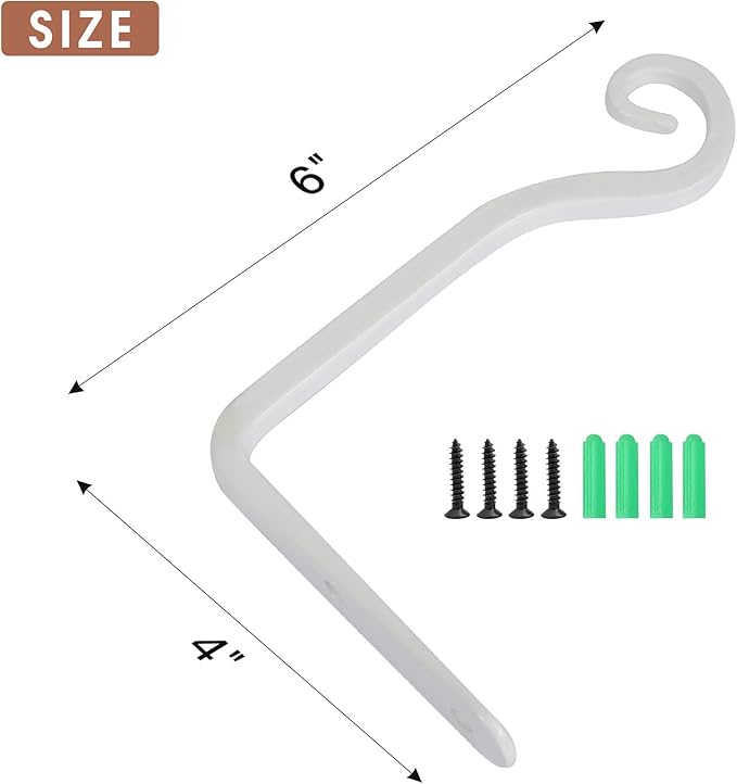 Jardim 2 Pack 6 Inch Premium Decorative Metal Iron Wall Hook, Indoor Outdoor Plant Hanger, Rustic Hanging Gardening Bracket Hook, for Planters, Bird Feeders, Lanterns, Wind Chimes (White)