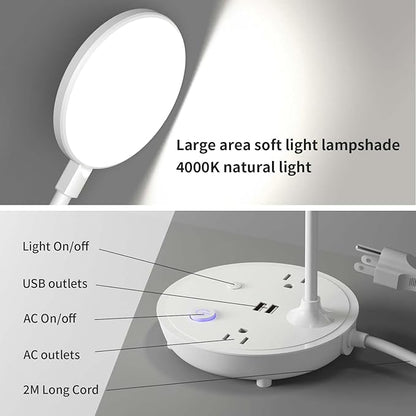 Bodun Small Bedside Lamp for Table Lamp Bedroom Desk Lamp with Dual USB Charging Port and AC Outlet Office Reading Light Adjustable Gooseneck Working White LED Lamp