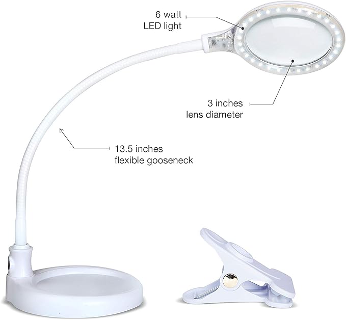 Brightech LightView Pro Flex 2 in 1 Magnifying Desk Lamp, 2.25x Light Magnifier, Adjustable Magnifying Glass with Light for Crafts, Reading, Close Work