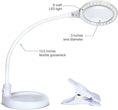 Brightech LightView Pro Flex 2 in 1 Magnifying Desk Lamp, 2.25x Light Magnifier, Adjustable Magnifying Glass with Light for Crafts, Reading, Close Work
