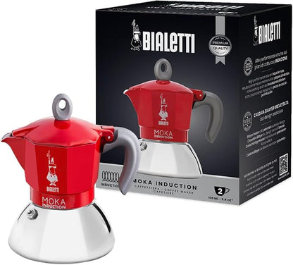 Bialetti - Moka Induction, Moka Pot, Suitable for all Types of Hobs, 2 Cups Espresso (2.8 Oz), Red
