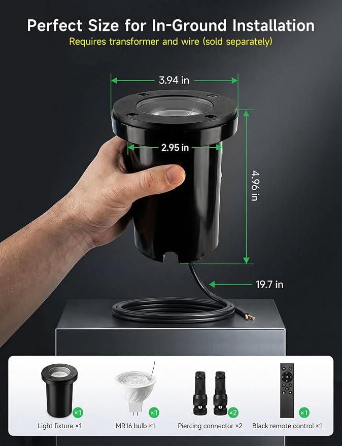 Smart 12V Low Voltage Landscape Lighting for Pathway, Outdoor RGBCW In-Ground Well Lights, App & Remote Control, Replaceable Bulb, IP65 Waterproof, Transformer and Wire Not Included, 4 Pack