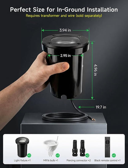 Smart 12V Low Voltage Landscape Lighting for Pathway, Outdoor RGBCW In-Ground Well Lights, App & Remote Control, Replaceable Bulb, IP65 Waterproof, Transformer and Wire Not Included, 4 Pack
