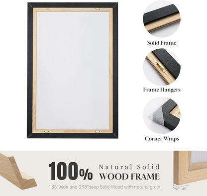 Framed Black and White Modern Abstract Wall Art, 3 Piece Canvas Prints Paintings Artwork for Walls, Minimalist Black White Grey Pictures for Living Room Dining Room Bedroom Office Wall Decor 16x24 In