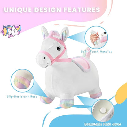 Hopper Toy 2 Year Old Boy, Toddler Plush Bounce Animals, Ride on Bouncing Plush Inflatable Horse, Outdoor Indoor Hopping Horse Bouncer, Birthday Gifts for 18m -5 Years Old Kid (White)