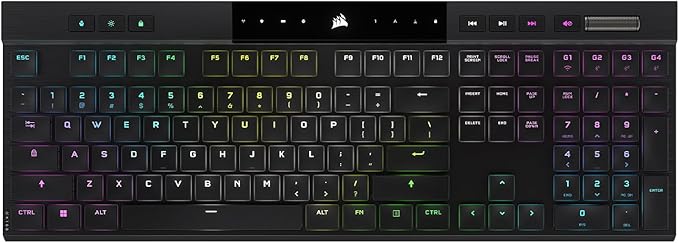 Corsair K100 AIR Wireless RGB Mechanical Gaming Keyboard - Ultra-Thin, Sub-1ms Slipstream, Low-Latency Bluetooth, Cherry MX Ultra Low Profile Keyswitches - NA Layout, QWERTY - Black