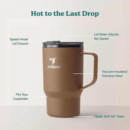 REDUCE Hot1 18 oz Hot1 Stainless Steel Insulated Mug with Temperature Adjusting Lid - Dual-Wall Vacuum, Cupholder Friendly - Keeps Drinks Hot for 6 Hours - Ideal for Coffee, Tea & Other - Java