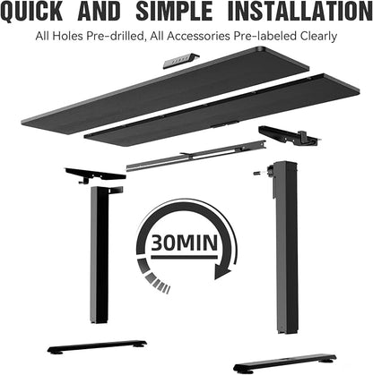 Veken Standing Desk, 63×27.6 Inch Electric Gaming Table, Black | Height Adjustable Sit Stand Up Computer Tables for Home Office, Study , Writing, Suit students, employees and group work