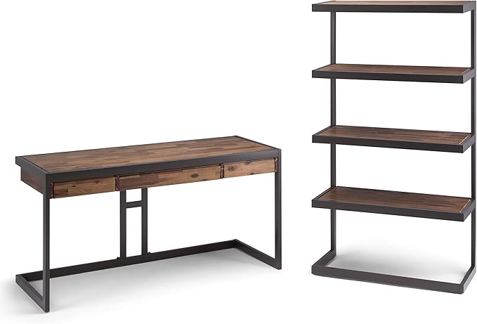 SIMPLIHOME Erina SOLID ACACIA WOOD Industrial 60 Inch Wide Writing Office Desk in Rustic Natural Aged Brown, For the Workstation and Study Table