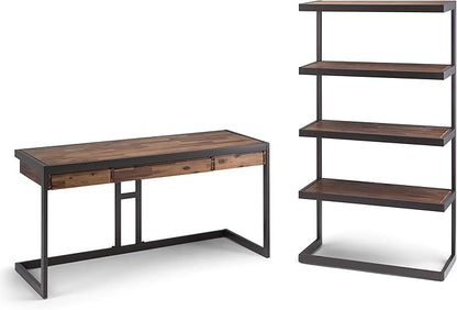 SIMPLIHOME Erina SOLID ACACIA WOOD Industrial 60 Inch Wide Writing Office Desk in Rustic Natural Aged Brown, For the Workstation and Study Table
