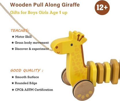 Baby Toys Car,Wooden Pull Along Toddler Toy, Developmental Toy for 1 Year Old Girl Boy Birthday Gift(Giraffe)