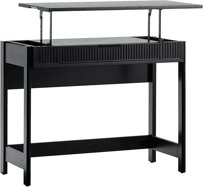 Walker Edison Office Writing and Computer Desk Spacious Desktop, Complementary in Living Spaces, 38 Inch, Reeded Lift-Top Black