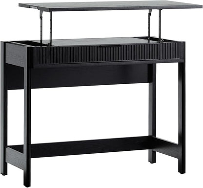 Walker Edison Office Writing and Computer Desk Spacious Desktop, Complementary in Living Spaces, 38 Inch, Reeded Lift-Top Black