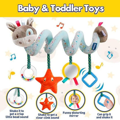 GKDOMS Baby Car Seat Toys Activity Stroller Toy for Boys Girls 0 3 6 9 10 12 Months, Spiral Hanging Plush Toys, Baby Shower Thank You Gifts
