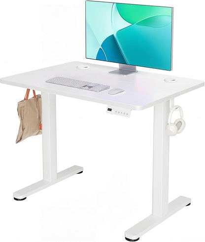 YDN 32 x 19 Inch White Electric Standing Desk | Adjustable Height, Sit Stand, Cable Management, Ergonomic, Home Office