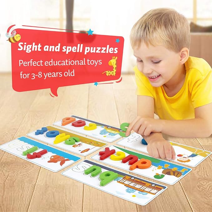 KMUYSL Learning Toys for 3 4 5 6 Years Old Boys and Girls - See & Spell CVC Word Builders with Alphabet Cards for Kids, Preschool Learning Activities Toys, Idea Birthday Gifts for Age 3-5 4-6 Kids