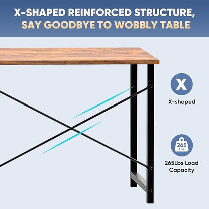 DUMOS 44 Inch Small Computer Desk, Gaming Desks for Home Office Bedroom | Modern Study Writing Work Table, Craft PC Desk Simple Workstation with Reinforcement Structure, Rustic Brown
