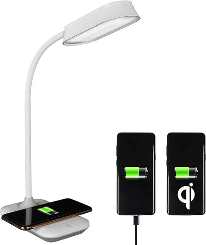 OttLite Achieve LED Sanitizing Desk Lamp Wireless Charging and USB Charging - Touch Activated, Flexible Neck, Modern Light for Reading, Crafting & Office Desktop