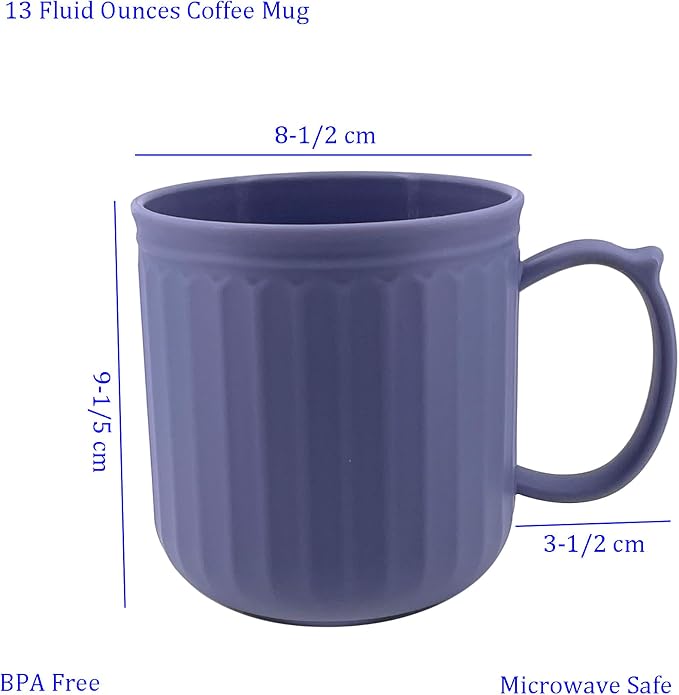 Plastic Coffee Mug with Handle set of 6, 13 oz Iced-Tea Cup Rainbow | BPA Free Reusable Food Grade PP, Unbreakable, Dishwasher Safe, Lightweight, Elderly Kid Safe, Kitchen Party Camping Outdoor