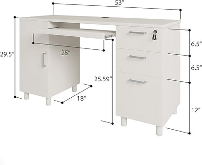 Modern Design By Crafts & comfort Venice Computer Desk - Office Desk with 3 Drawers & CPU Storage Cabinet - Laptop Workstation with Keyboard Tray & Cable Hole - Home & Office Supplies -White