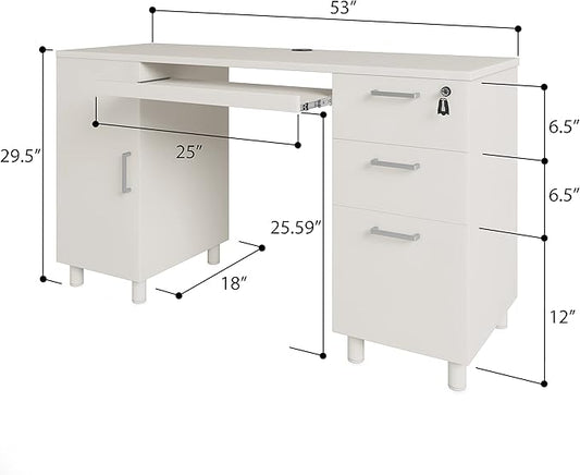 Modern Design By Crafts & comfort Venice Computer Desk - Office Desk with 3 Drawers & CPU Storage Cabinet - Laptop Workstation with Keyboard Tray & Cable Hole - Home & Office Supplies -White