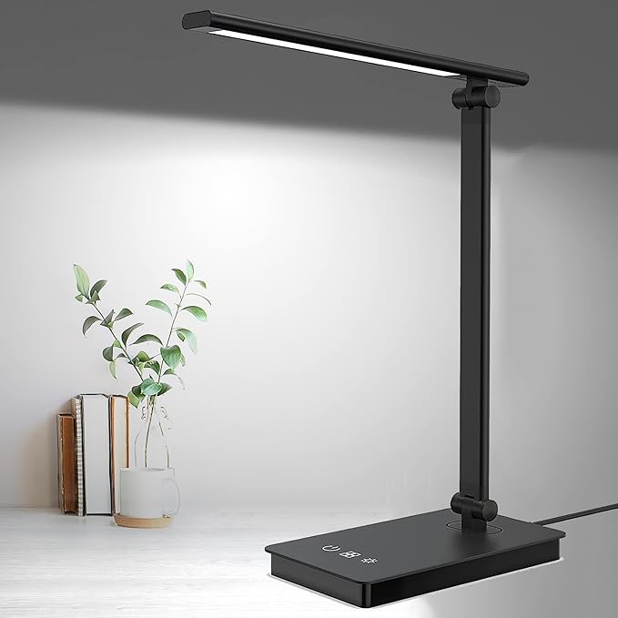 LED Desk Lamp for Home Office, Desk light Dimmable Eye-caring Reading with 5 Lighting & 5 Brightness Level, Table Light Touch Control Foldable Table Lamp for Bedside Office Study Reading Work