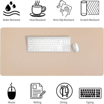 Bloss Extra Large Leather Desk Mat 47.2" x 24" Non-Slip Dressing Table Cover Protector, Waterproof Student Study Desk Mat, PU Leather Computer Writing Desk Pad for Home Office and Decor - Beige