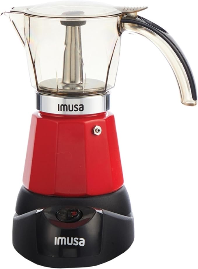 IMUSA 6 or 3 Cup Electric Espresso Coffee Maker with Cool-touch Handle, Red | Detachable Base, Visual Brewing Indicator, Durable Aluminum Construction, Ideal for Cuban and Italian Coffee