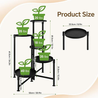 5 Tier Plant Stand Indoor, Metal Corner Plant Shelf Outdoor, Foldable Tall Plant Rack for Mutiple Plants, Flower Pot Holder Display Stand for Living Room Patio Home Decor for Gatdening