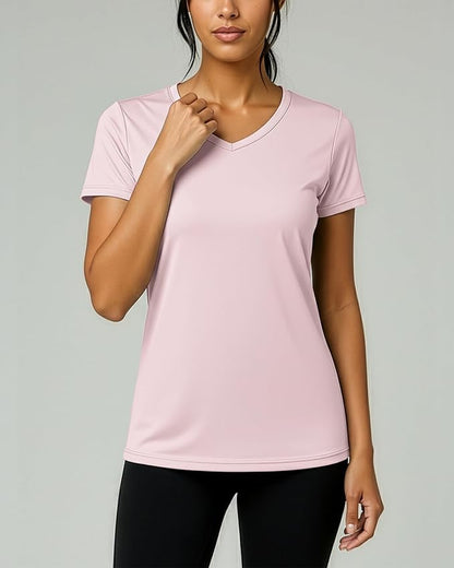 5 Pack Women's Dry Fit V Neck Workout Tops T Shirts Athletic Gym Yoga Tees | Available In Plus Size, Cooling Moisture-Wicking, Short Sleeve, Quick-Dry, Fitness, Stretch, Exercise, Running, Hiking