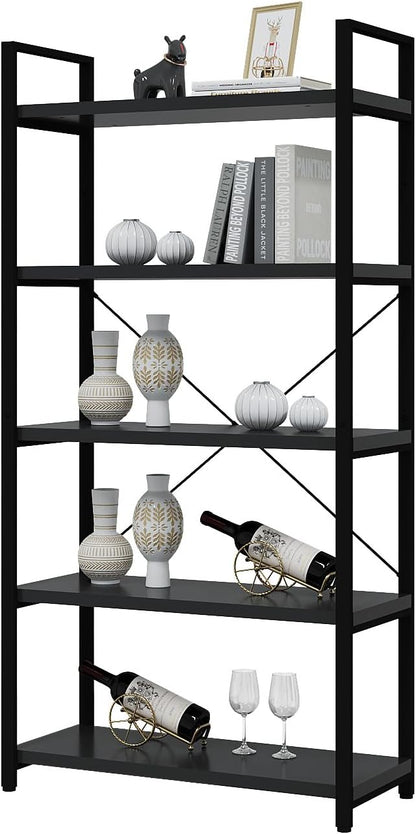 Tall Bookshelf with Large Storage,5 Tier Bookcase in Bedroom,Living Room and Office,Modern Wide Bookcase Shelf for Storing Books/Plants,Black